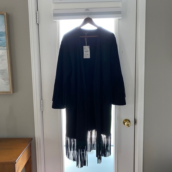 ❌SOLD❌ Zara black suede fringe overcoat - Picture 11 of 13